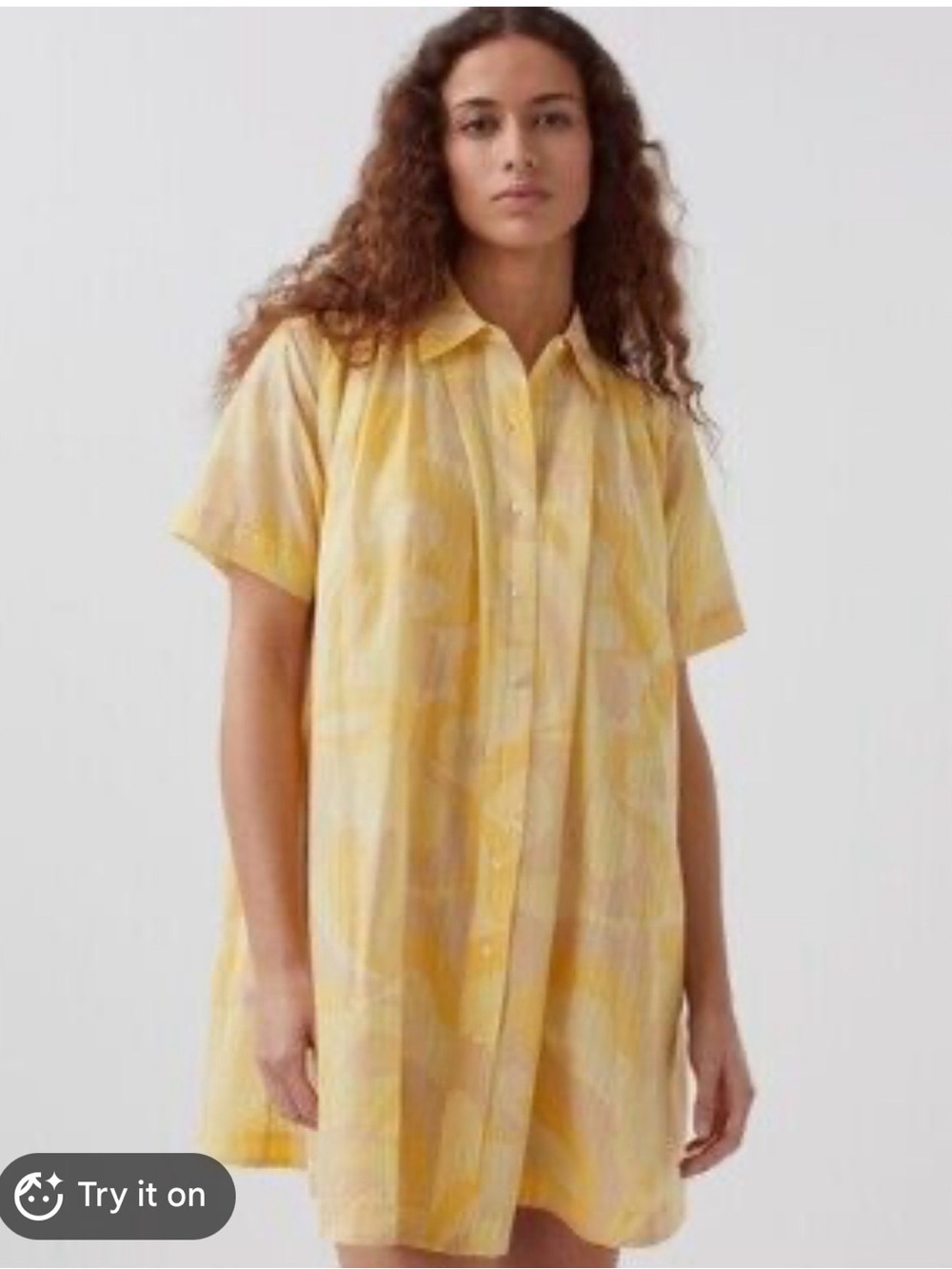 🌼 1.State Yellow Abstract Floral Shirtdress w/ Built-In Slip | Size S